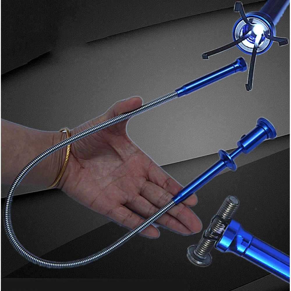 Pince de récupération magnétique flexible avec LED et griffe longue portée