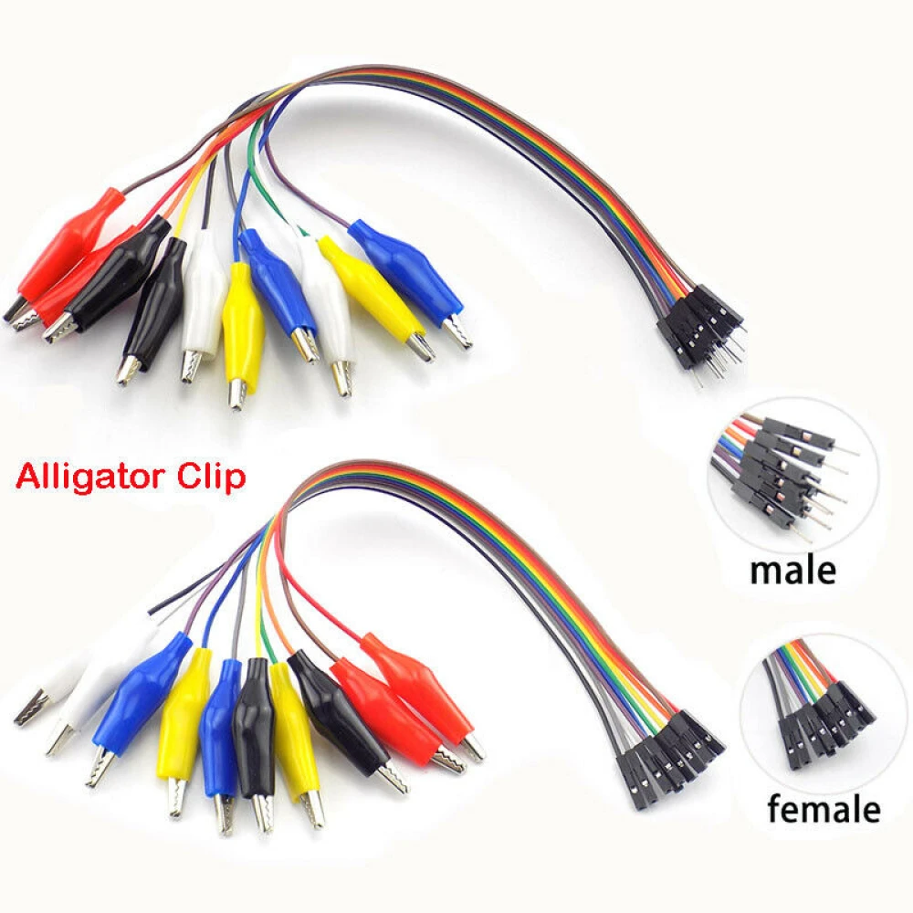 Pinces crocodile 10 broches mâle femelle Jumper Wire Test Lead Cable 20 cm