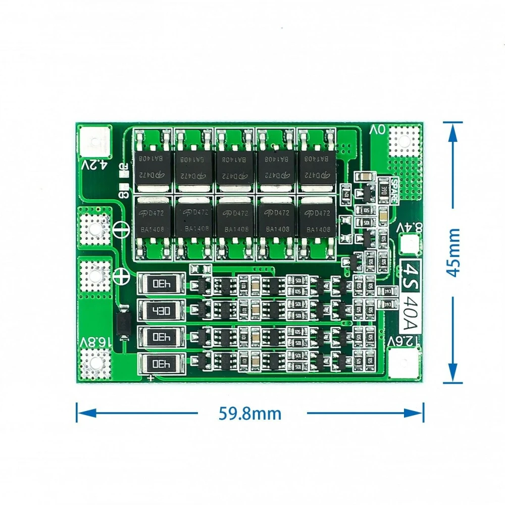 Imagen ampliada de placa de protección para batería de litio 4S 40A satkit