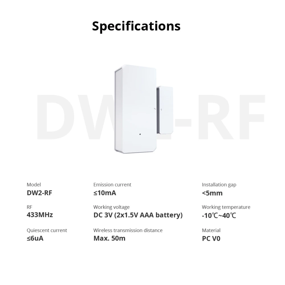Capteur porte-fenêtre sans fil SONOFF DW2 RF pour alarme de sécurité domestique