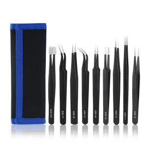 TSX TOOL Set de 9 pinces de précision en acier inox avec revêtement antistatique TSX TOOL