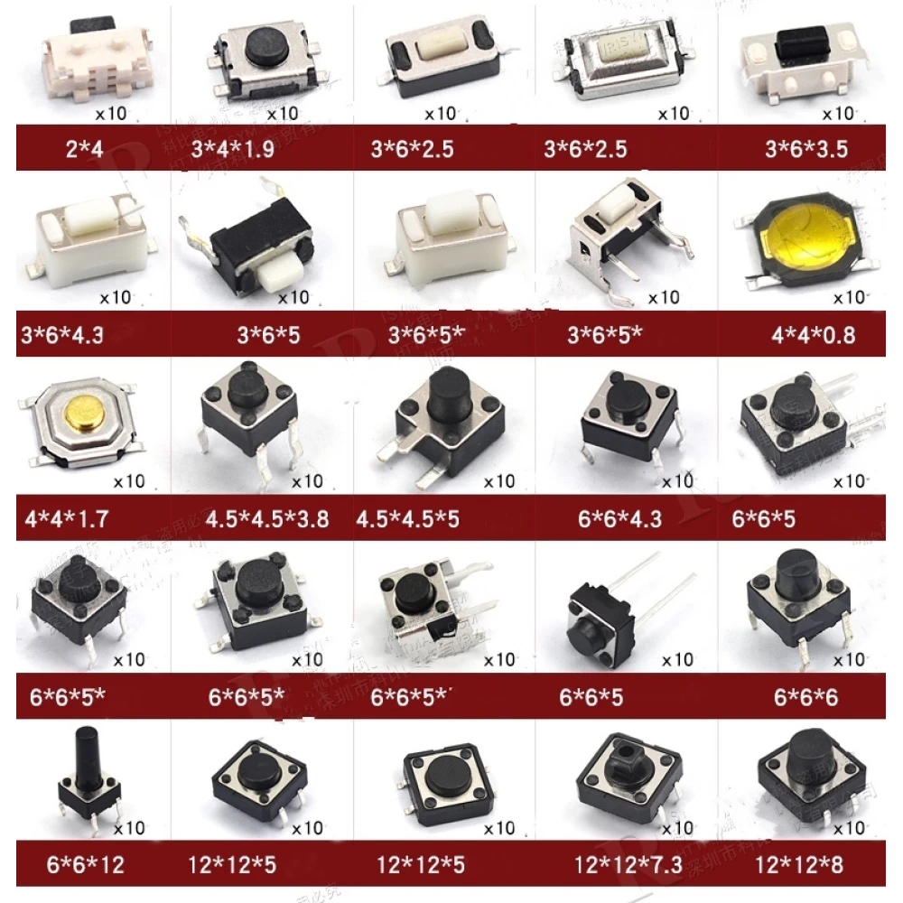 Kit de boutons poussoirs tactiles 250 pièces avec 25 types satkit