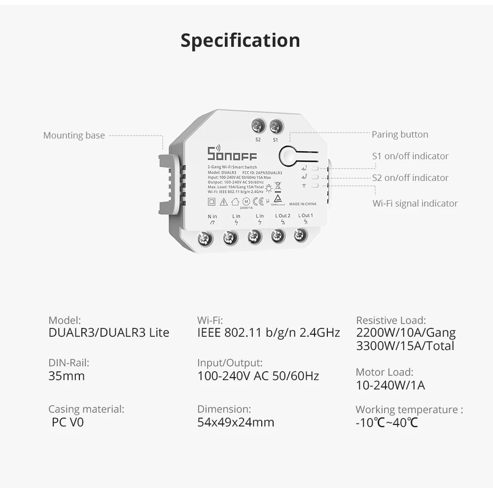 SONOFF DUAL R3 interrupteur intelligent double avec mesure de puissance et domotique