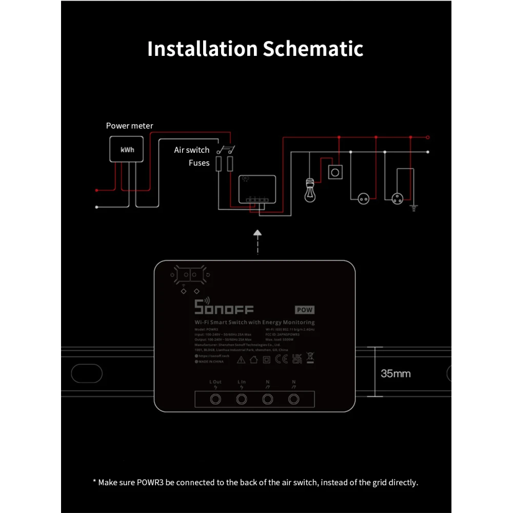 SONOFF Pow R3 - Interrupteur intelligent WiFi haute puissance avec suivi