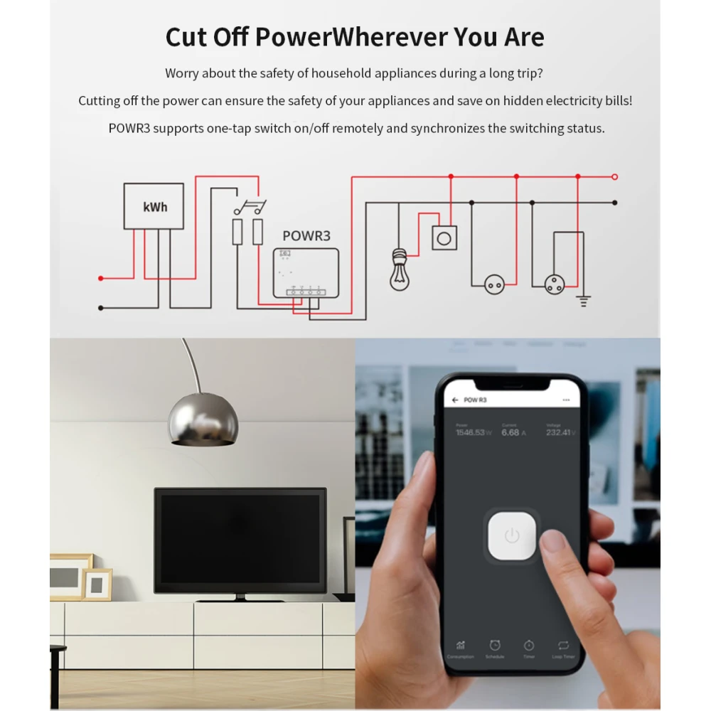 SONOFF Pow R3 - Interrupteur intelligent WiFi haute puissance avec suivi