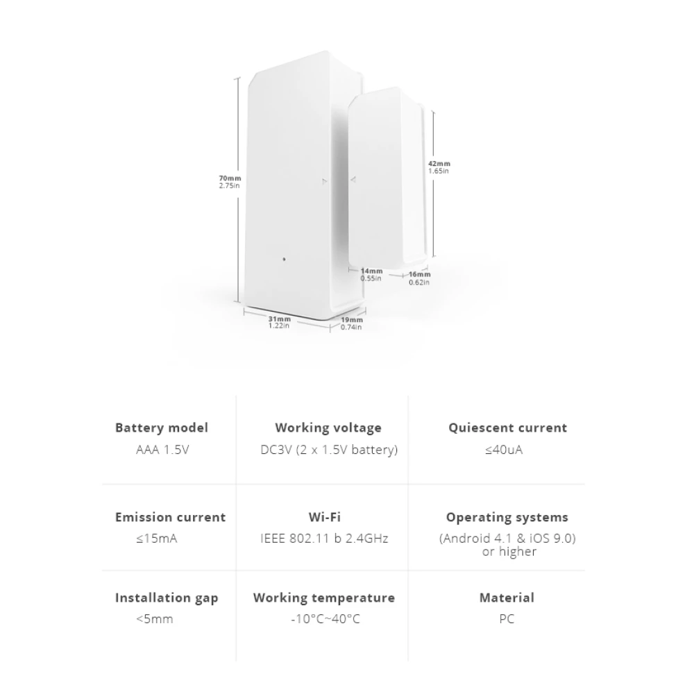 SONOFF SDW2 Capteur d'ouverture WiFi sans fil pour porte et fenêtre