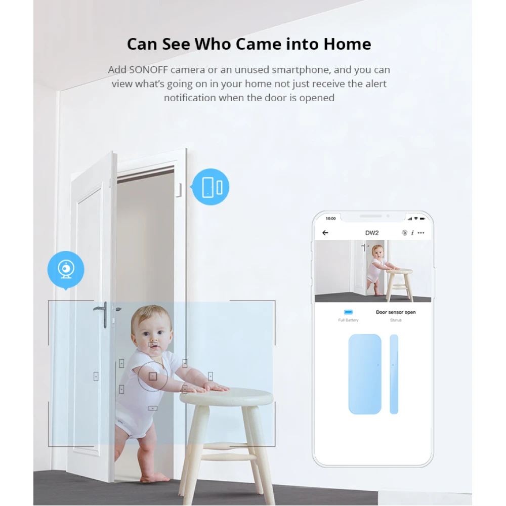 SONOFF SDW2 Capteur d'ouverture WiFi sans fil pour porte et fenêtre