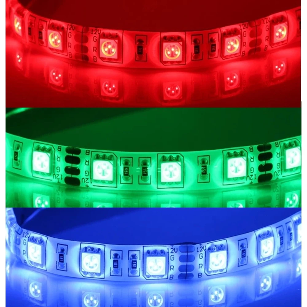 Ruban LED 12V RGB 5 mètres dimmable SMD5050 60LED par mètre IP65